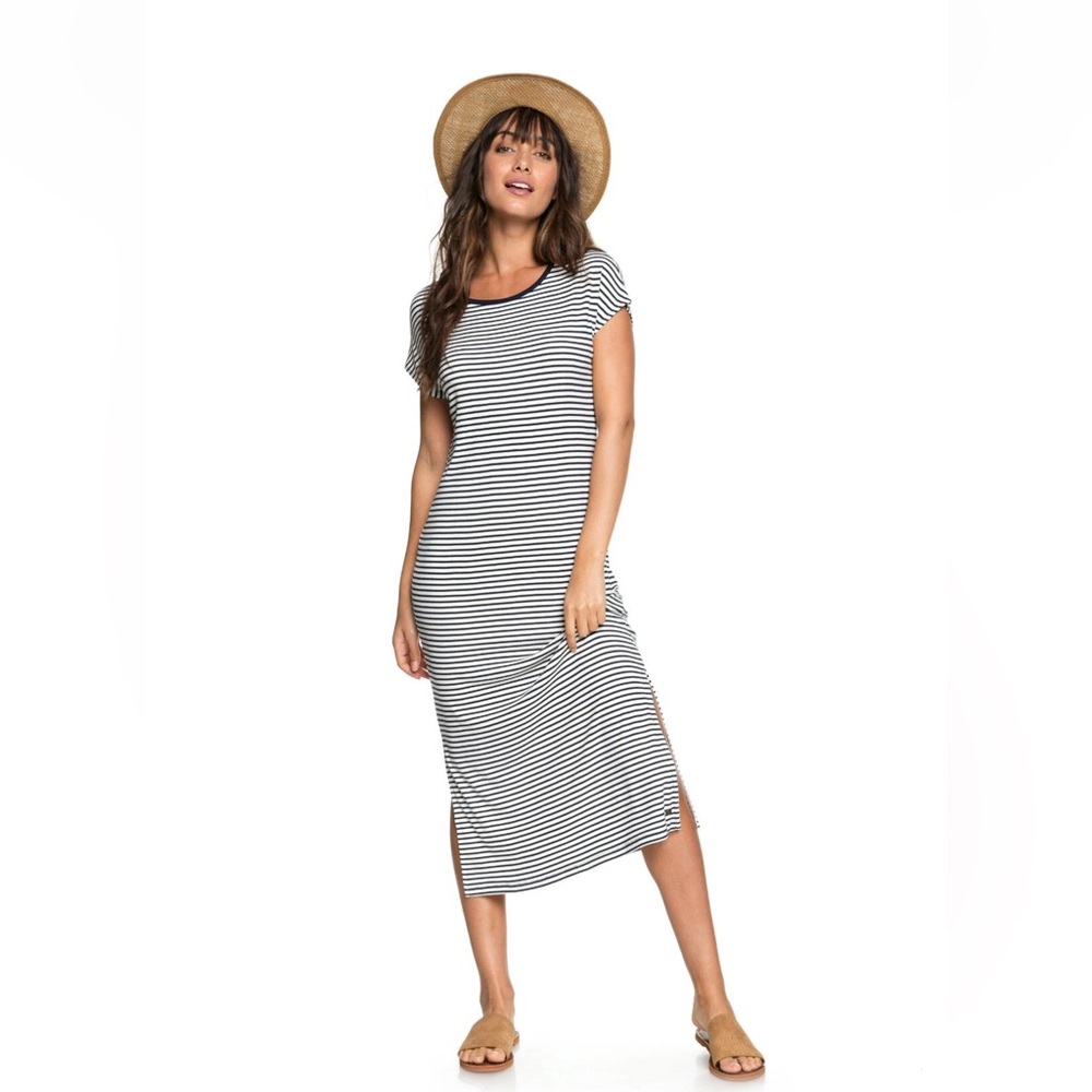 ROXY Striped Midi Maxi Dress Split Navy/White SIZE M/8